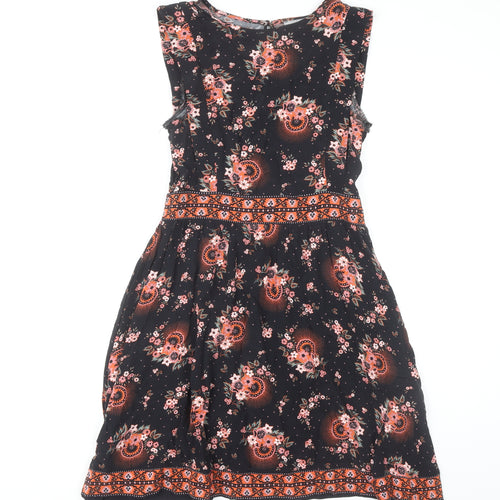 Oliver Bonas Women's Black Floral A-Line Dress Size 8
