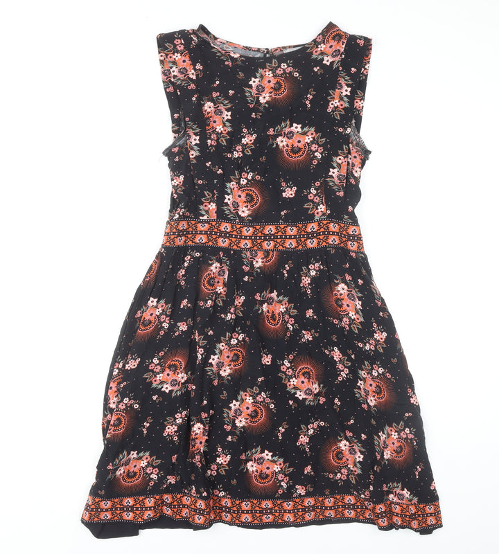 Oliver Bonas Women's Black Floral A-Line Dress Size 8