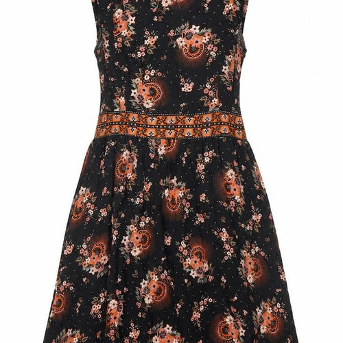 Oliver Bonas Women's Black Floral A-Line Dress Size 8