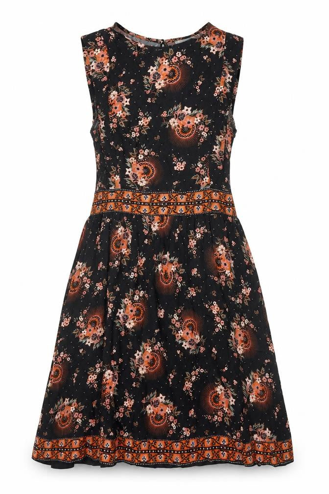 Oliver Bonas Women's Black Floral A-Line Dress Size 8
