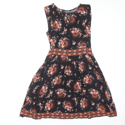 Oliver Bonas Women's Black Floral A-Line Dress Size 8