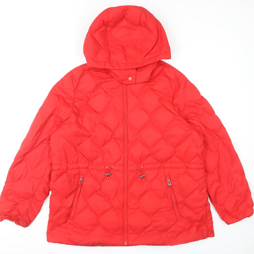 M&S Women's Red Puffer Jacket, Size 18, Hooded, Casual