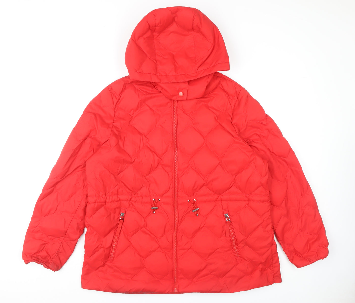 M&S Women's Red Puffer Jacket, Size 18, Hooded, Casual