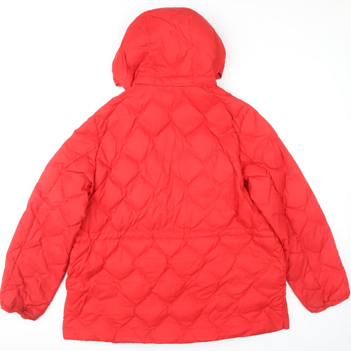 M&S Women's Red Puffer Jacket, Size 18, Hooded, Casual