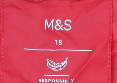 M&S Women's Red Puffer Jacket, Size 18, Hooded, Casual