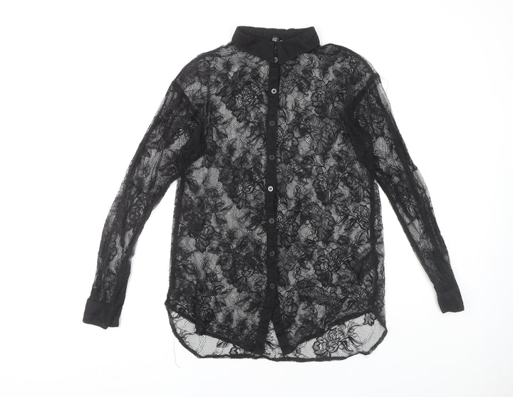 H&M Women's Black Lace Button-Up Shirt Size 6