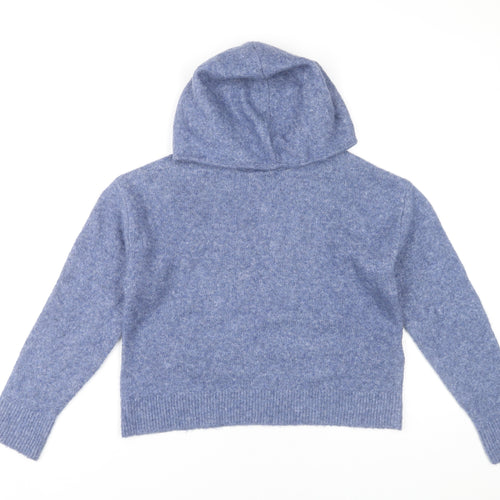 ZARA Girls Blue Hoodie, Size 9-10, Knit Pullover, Hooded