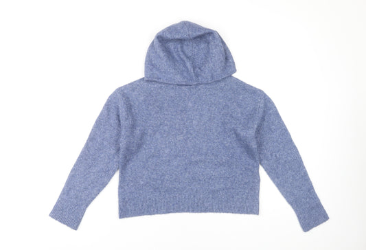 ZARA Girls Blue Hoodie, Size 9-10, Knit Pullover, Hooded