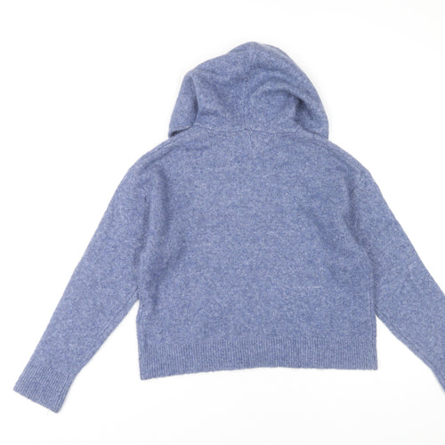 ZARA Girls Blue Hoodie, Size 9-10, Knit Pullover, Hooded