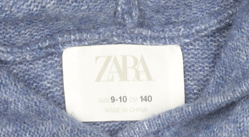 ZARA Girls Blue Hoodie, Size 9-10, Knit Pullover, Hooded