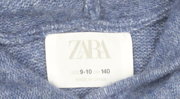 ZARA Girls Blue Hoodie, Size 9-10, Knit Pullover, Hooded