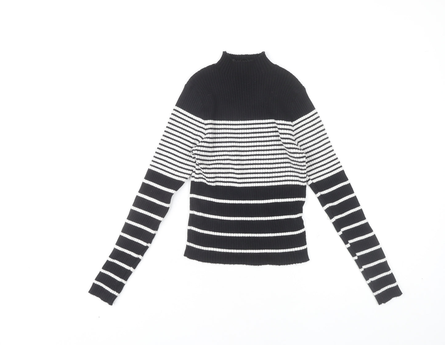 QED London Women's Black and White Striped Knit Top