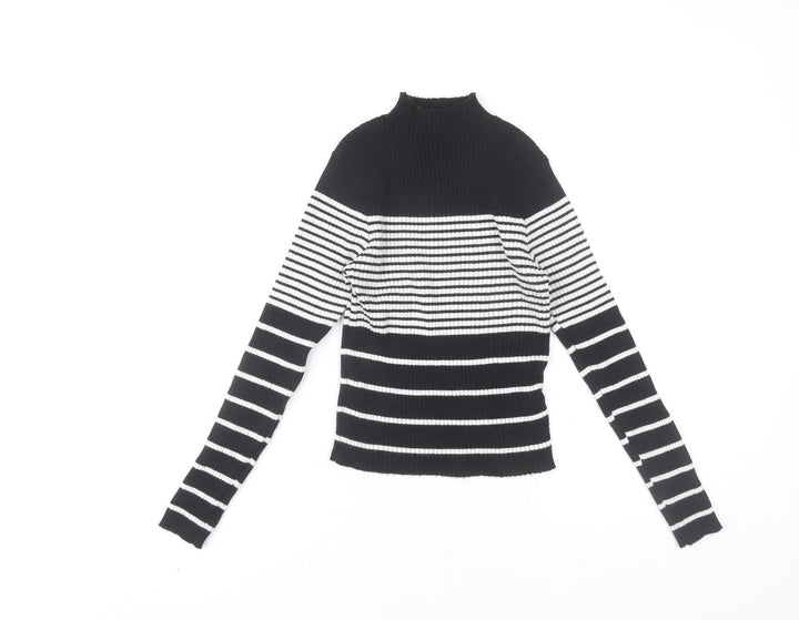 QED London Women's Black and White Striped Knit Top