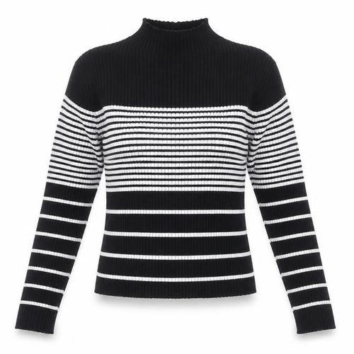 QED London Women's Black and White Striped Knit Top