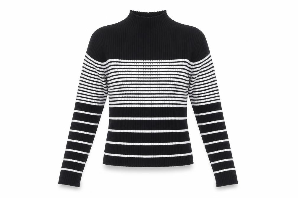 QED London Women's Black and White Striped Knit Top