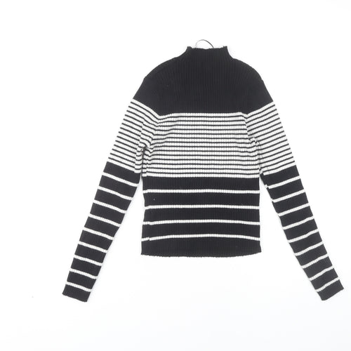 QED London Women's Black and White Striped Knit Top