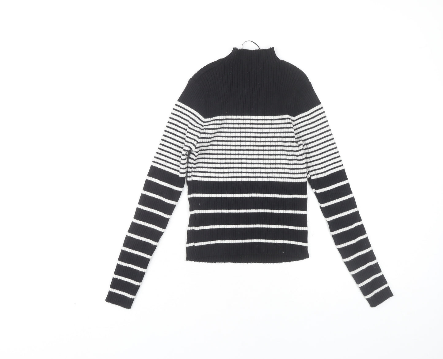 QED London Women's Black and White Striped Knit Top