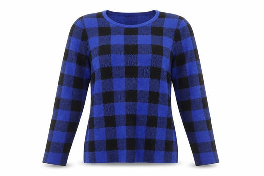 Front view of Max Studio Women's Blue Check jumper L