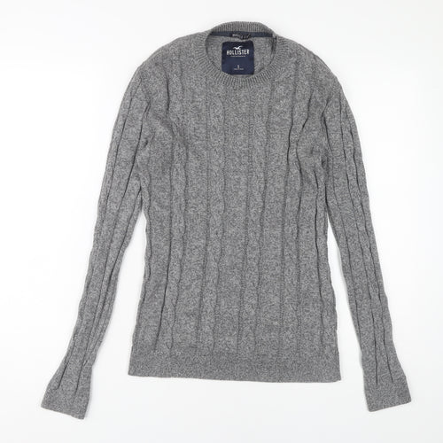 Hollister Men's Grey Cable-Knit Pullover Jumper S