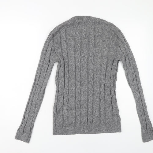 Hollister Men's Grey Cable-Knit Pullover Jumper S