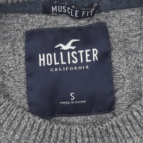 Hollister Men's Grey Cable-Knit Pullover Jumper S