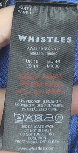 Whistles Women's Blue Crew Neck Jumper Size 18