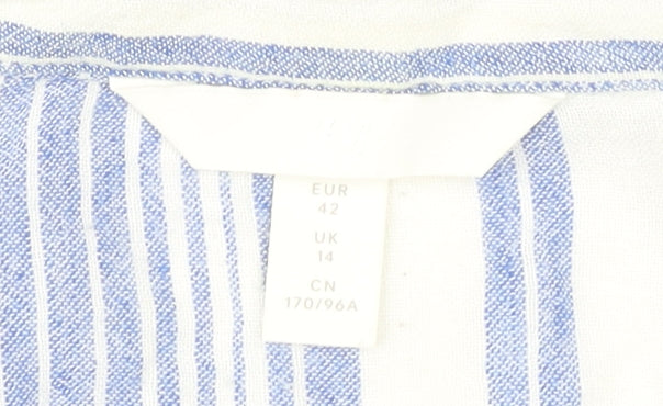 Women's Blue Striped Collared Blouse Size 14