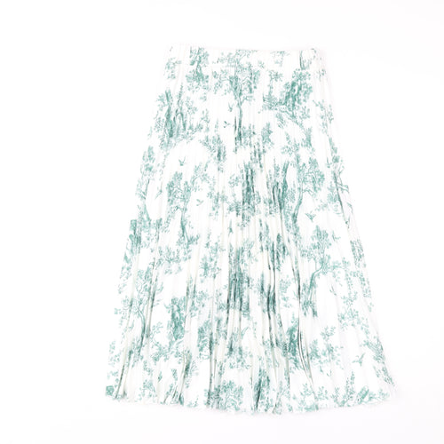 H&M Women's Green Floral Pleated Midi Skirt Size 8