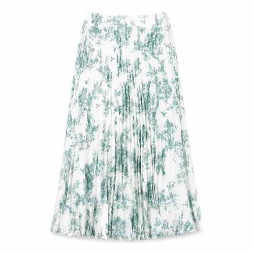 H&M Women's Green Floral Pleated Midi Skirt Size 8