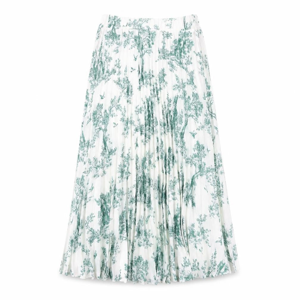 H&M Women's Green Floral Pleated Midi Skirt Size 8