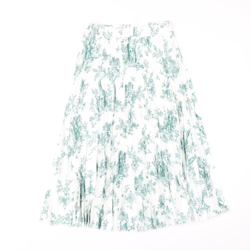 H&M Women's Green Floral Pleated Midi Skirt Size 8