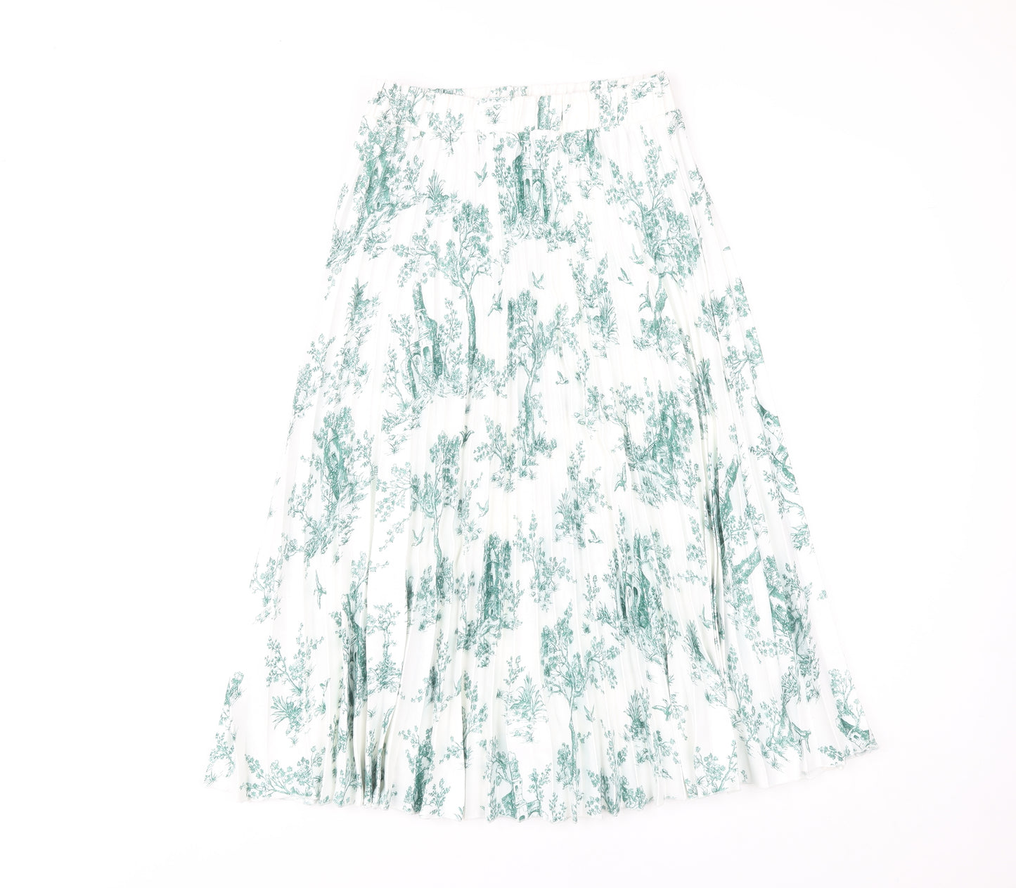 H&M Women's Green Floral Pleated Midi Skirt Size 8