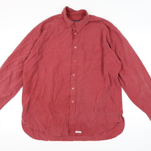 Ted Baker Men's Red Button-Up Shirt, L, Long Sleeve, Cotton