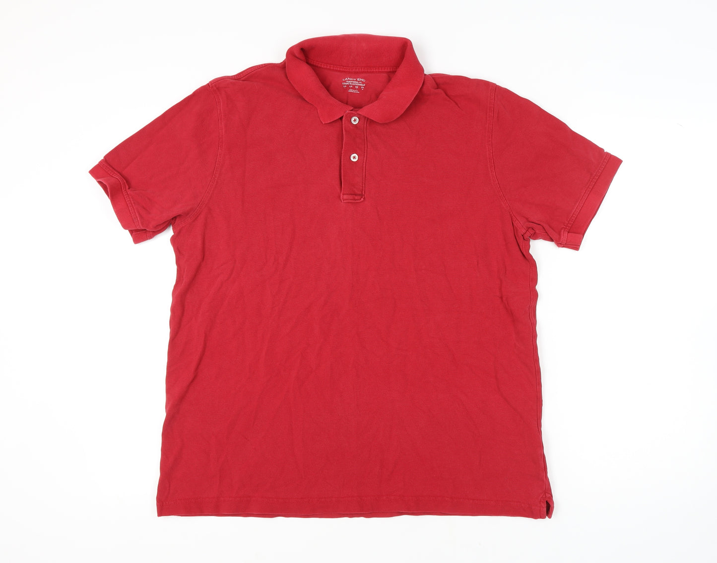 Lands' End Men's Red Polo Shirt - Size L, Short Sleeve