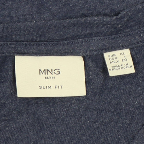 MNG Man Blue Slim Fit V-Neck T-Shirt - Size L
