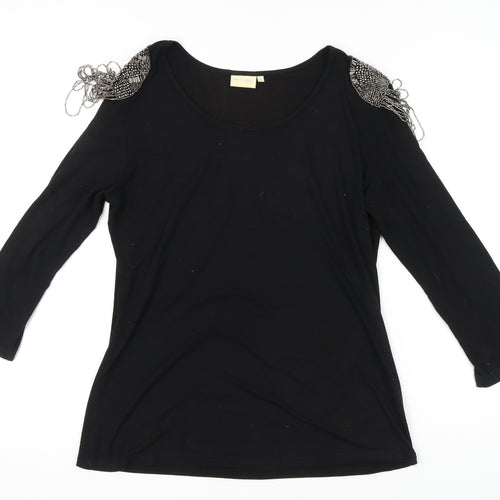 Marc Lauge Women's Black Beaded 3/4 Sleeve Top XL