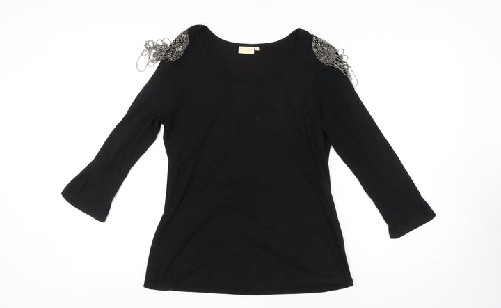 Marc Lauge Women's Black Beaded 3/4 Sleeve Top XL