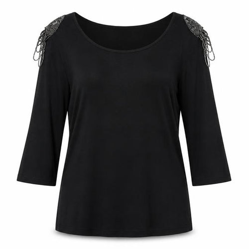 Marc Lauge Women's Black Beaded 3/4 Sleeve Top XL