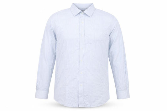 Front view of T.M. Lewin Men's Blue Striped Slim Fit Dress Shirt