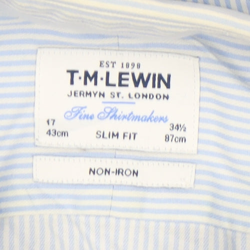 T.M. Lewin Men's Blue Striped Slim Fit Dress Shirt