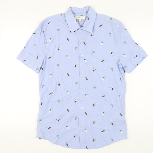 Marks and Spencer Men's Blue Graphic Print Shirt S