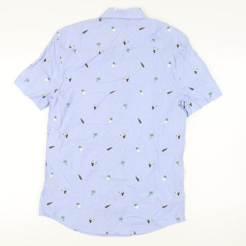 Marks and Spencer Men's Blue Graphic Print Shirt S