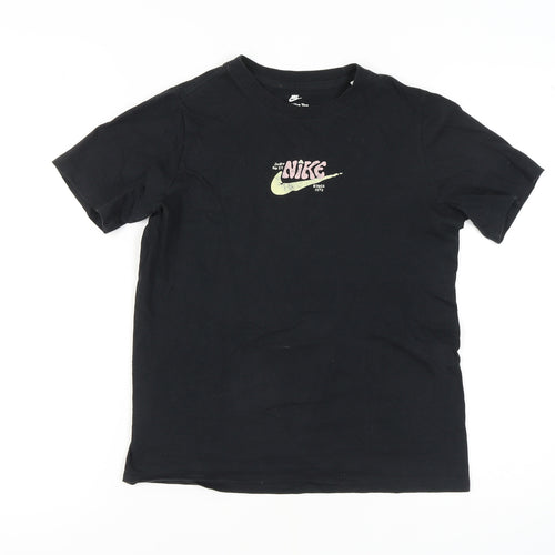 Nike Girls Black Graphic Print Cotton T-Shirt L