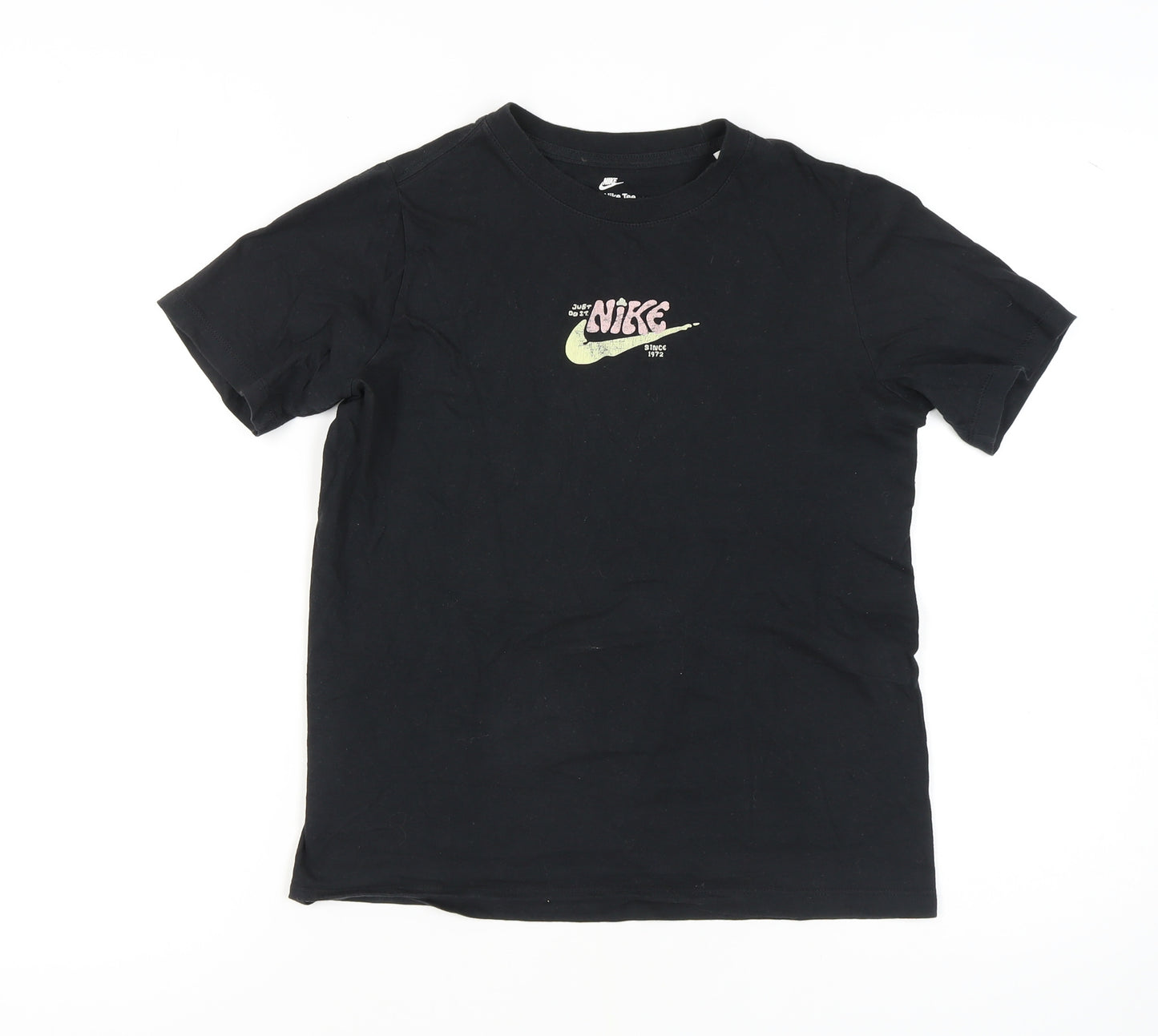 Nike Girls Black Graphic Print Cotton T-Shirt L