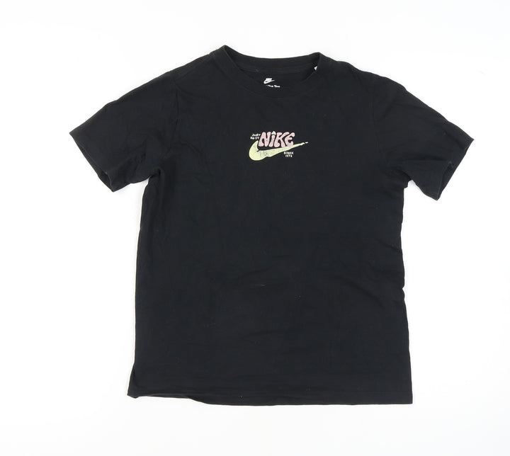 Nike Girls Black Graphic Print Cotton T-Shirt L