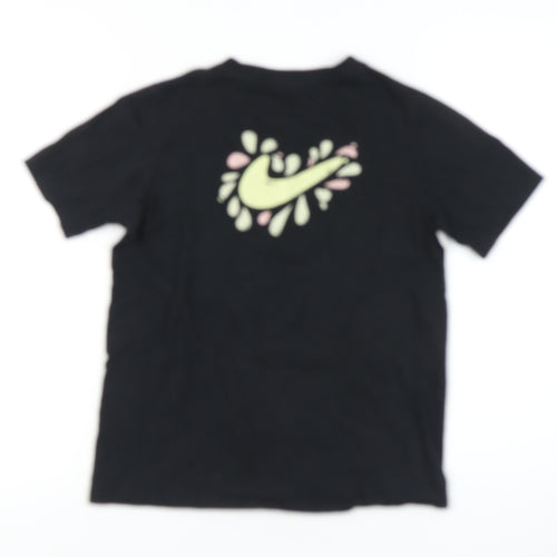 Nike Girls Black Graphic Print Cotton T-Shirt L