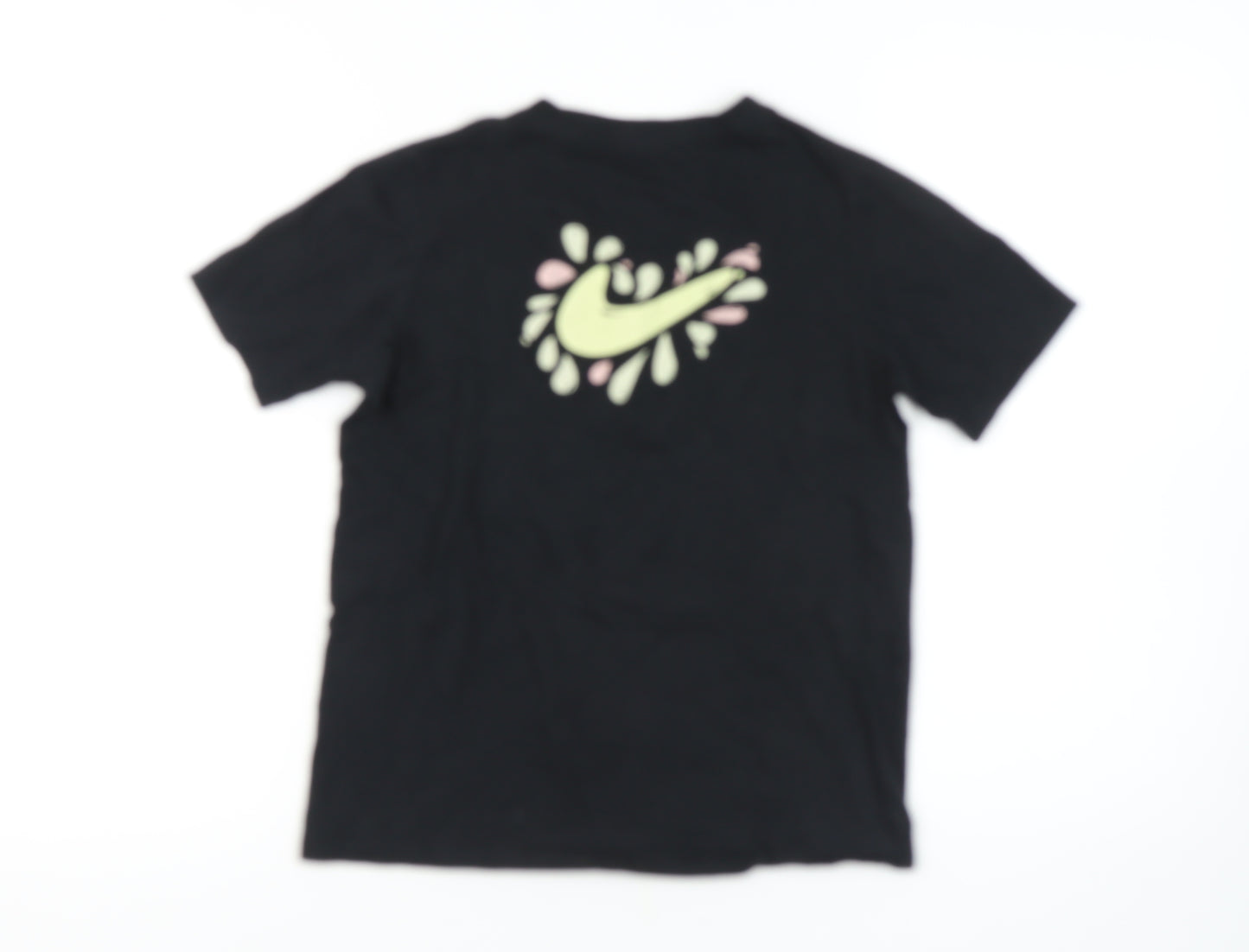 Nike Girls Black Graphic Print Cotton T-Shirt L