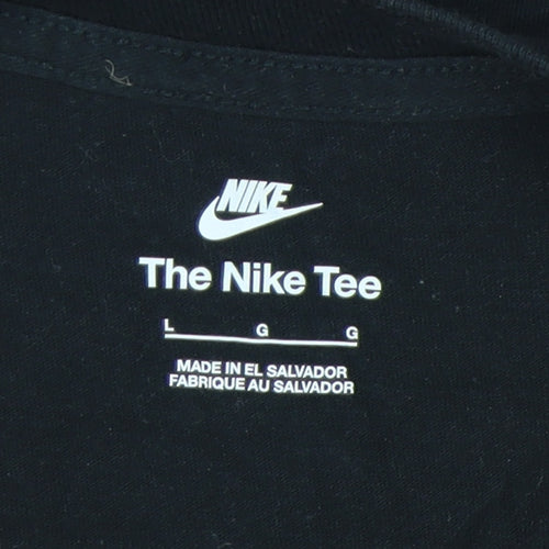 Nike Girls Black Graphic Print Cotton T-Shirt L