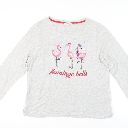 Oasis Women's Grey Pyjama Top, M, Long Sleeve, Flamingo Bells