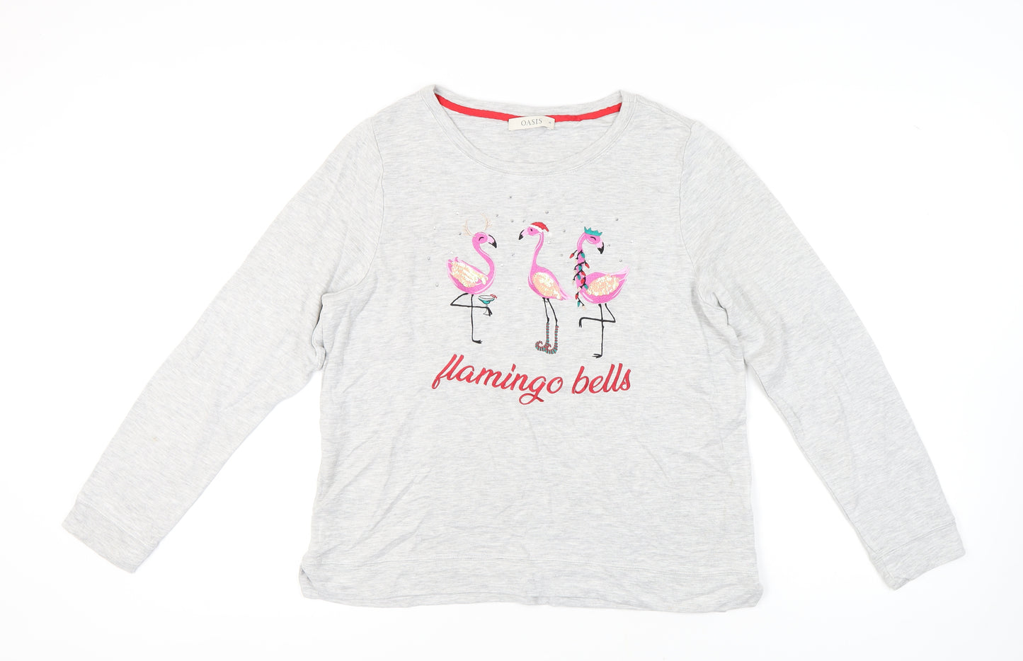 Oasis Women's Grey Pyjama Top, M, Long Sleeve, Flamingo Bells